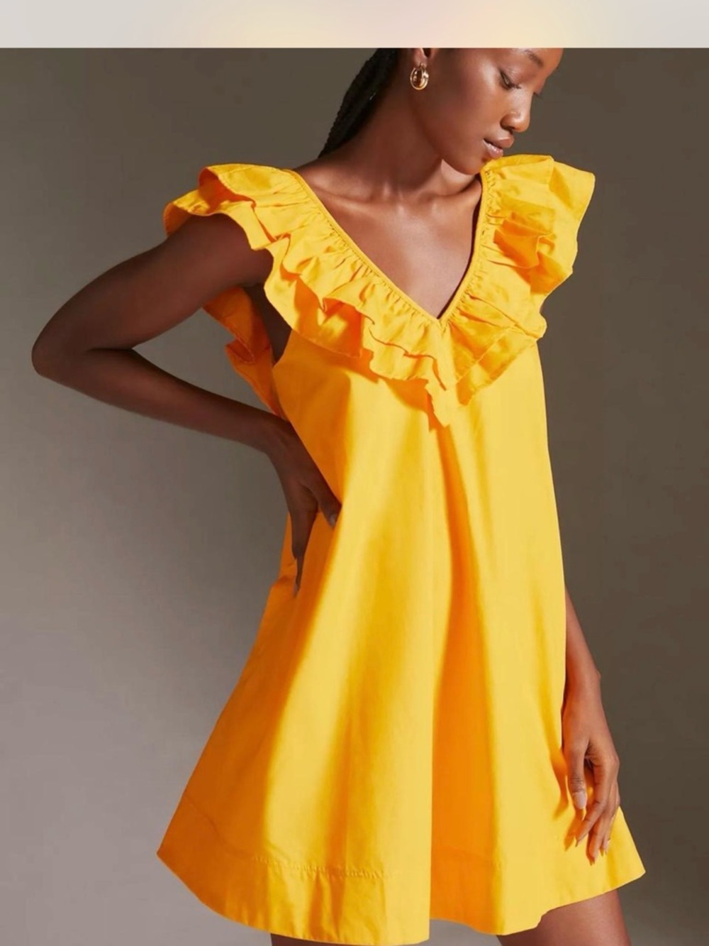 NWOT Maeve Sunrise Ruffle V-Neck Mini Dress - Yellow L - Picture 2 of 13